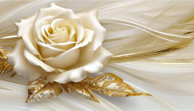 white rose and golden leafs