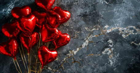 Red heart-shaped balloon, decorative balloon, marble background, Valentine's Day, confession, love