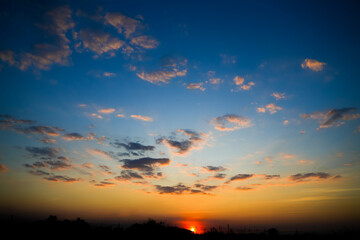 Sunset sky with clouds in the evening, Nature sky background. 