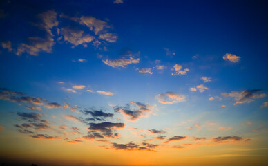 Sunset sky with clouds in the evening, Nature sky background. 