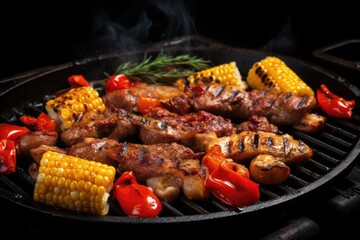 Hot barbecue meat and corn