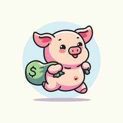 cute vector design illustration of a pig carrying money