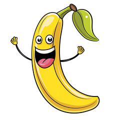 happy jubelnde gelbe Banane mit Gesicht und Armen. Isoliert, freigestellt und transparent als png. Generative Ai.