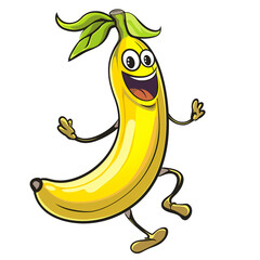 happy jubelnde gelbe Banane mit Gesicht, Armen und Beinen. Isoliert, freigestellt und transparent als png. Generative Ai.