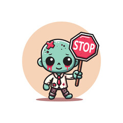 cute vector design illustration of zombie carrying stop symbol