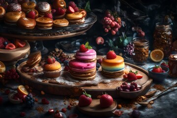 A symphony of 8K resolution desserts, featuring post-processing techniques like tone mapping and CGI effects for an ambient and dreamlike portrayal, creating an ultra-detailed
