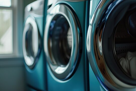 a lifestyle stock photograph of washing machine in room, close-up