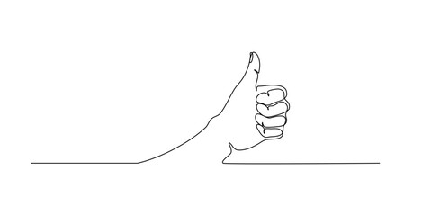 A human hand with thumb up continuous lineart.
