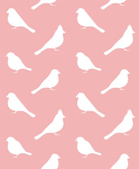 Vector seamless pattern of flat small birds silhouette isolated on pink background