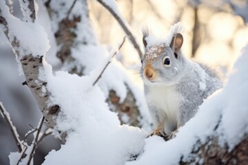 Naklejka na ściany i meble Cute forest squirrel in winter