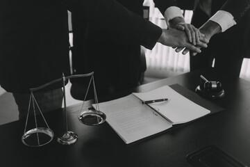 Group of experienced attorneys and lawyers giving consultation to client, helping with difficult...