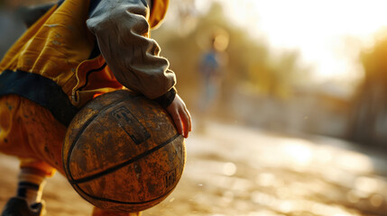 close up view of boy chasing a basketball