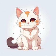 Cute anime cat on white background