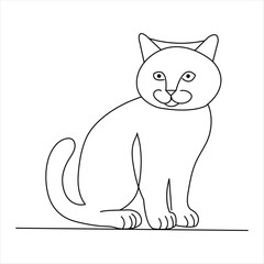 Continuous one line cat pet animal outline art vector illustration and minimalist drawing