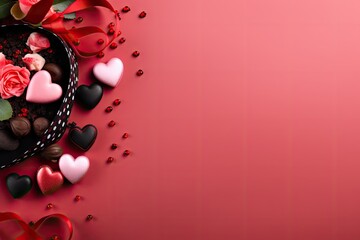 Chocolate galettes in heart shape on Valentine's Day concept background.