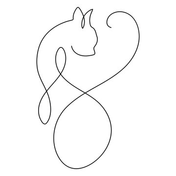 recommend clip art: Cat pet animal single line art drawing continuous outline vector illustration minimalist