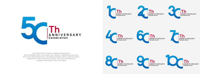 anniversary vector design set blue and red color for celebration day - obrazy, fototapety, plakaty