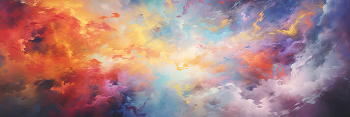 Obraz na płótnie Canvas cloud painting in orange, yellow, blue, red and purple colors, generative AI