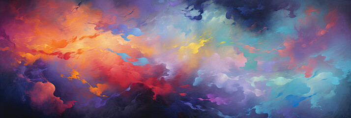 cloud painting in orange, yellow, blue, red and purple colors, generative AI