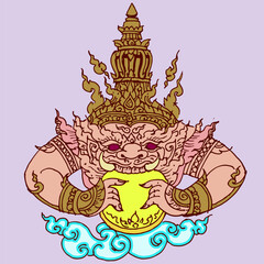 illustration of Rahu in Thai art vector for card decoration illustration