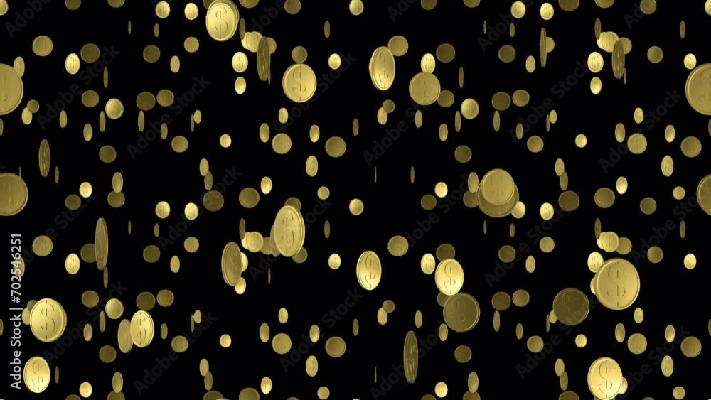 Aufkleber dollar gold coin money loop tile falling with alpha. this 3d animation of dollars is loopable and ti