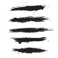 set of vector paint brush strokes, ink splashes and artistic design elements. Paint texture, grunge background, splashes or creative shapes for brushes, vector brushes