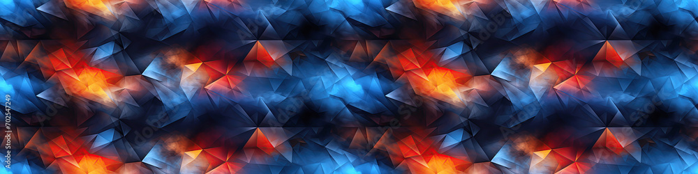 Wall mural geometric futuristic seamless pattern with multicolored triangle shapes on dark black background