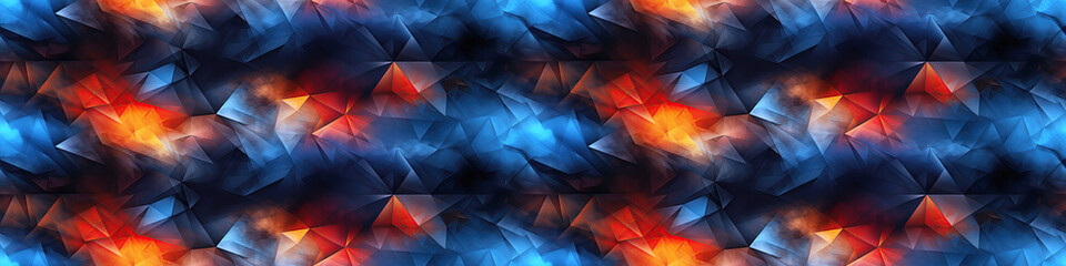 Geometric futuristic seamless pattern with multicolored triangle shapes on dark black background - obrazy, fototapety, plakaty