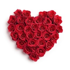 Heart made of red roses isolated on white background