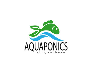 leaf water fish logo design template
