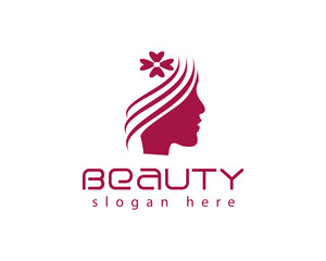 beauty salon logo design template woman with flower ribbon