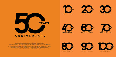 anniversary logotype vector set with black color for special celebration day - obrazy, fototapety, plakaty