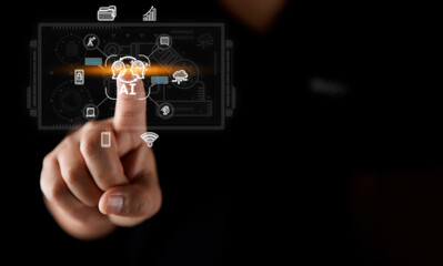 Business of AI world. Technology of using artificial problems in 5G. Type messages to communicate...