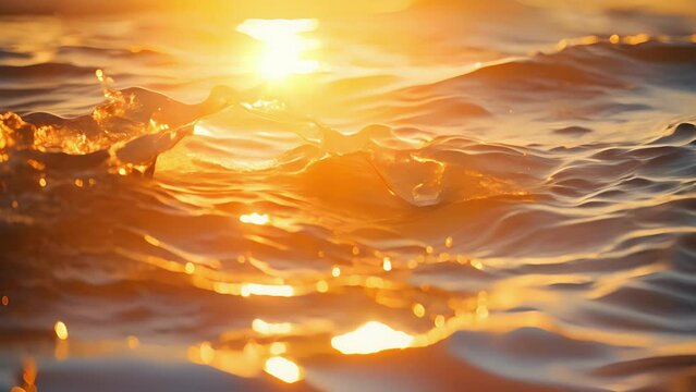 The suns final moments of light illuminating the water with a golden glow, making it seem as if the ocean is on fire.