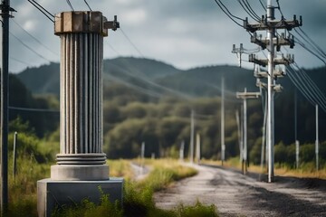 Concrete electric pillar with crossing cables