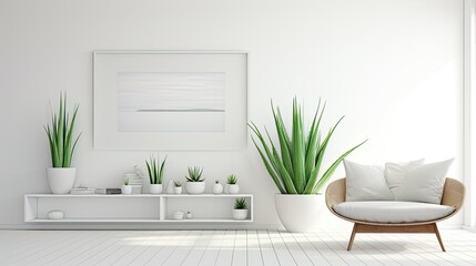 Fototapeta na wymiar aloe vera in white minimalist room