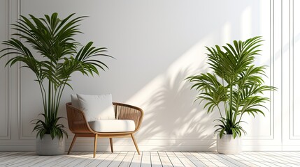Fototapeta premium bamboo palm in white minimalist room