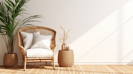 Fototapeta na wymiar bamboo palm in white minimalist room