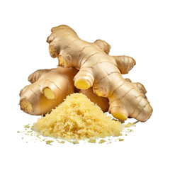 A Peeled And Grated Ginger Root, Without Shadow, Blank White Isolated Background