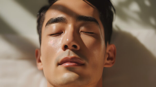 photo of handsome korean man. skincare, spa concept