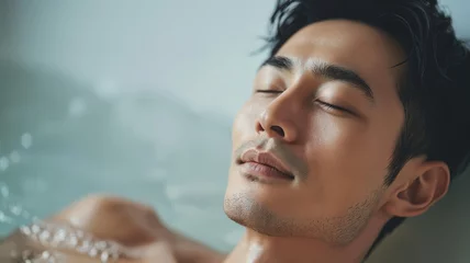 Crédence de cuisine en verre imprimé Spa photo of handsome korean man. skincare, spa concept