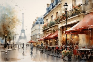 Fototapeta na wymiar Paris france watercolour style