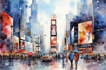 New York time square watercolor style