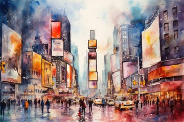 New York time square watercolor style