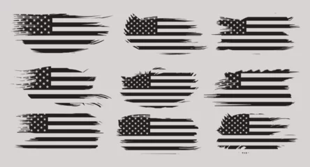 Fotobehang American Flag Silhouette, grunge USA flag set vector, grunge, flag, silhouette, independence, July, 4th of July, 4th July, flag silhouette © Graphic-360