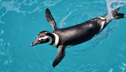 Swimming Humboldt Penguin Captured from Above - obrazy, fototapety, plakaty