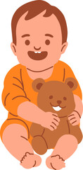 Baby Holding a Bear Soft Toy
