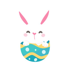 A cartoon bunny hiding behind colorfully decorated Easter eggs during the Easter Egg Festival.