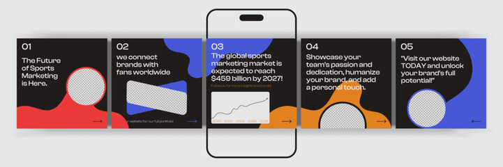 Sports Instagram Carousel Template Set of editable social media Instagram carousel post