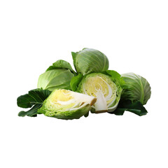 Bunch Of Cabbages Sliced, Without Shadow, Isolated Transparent Background